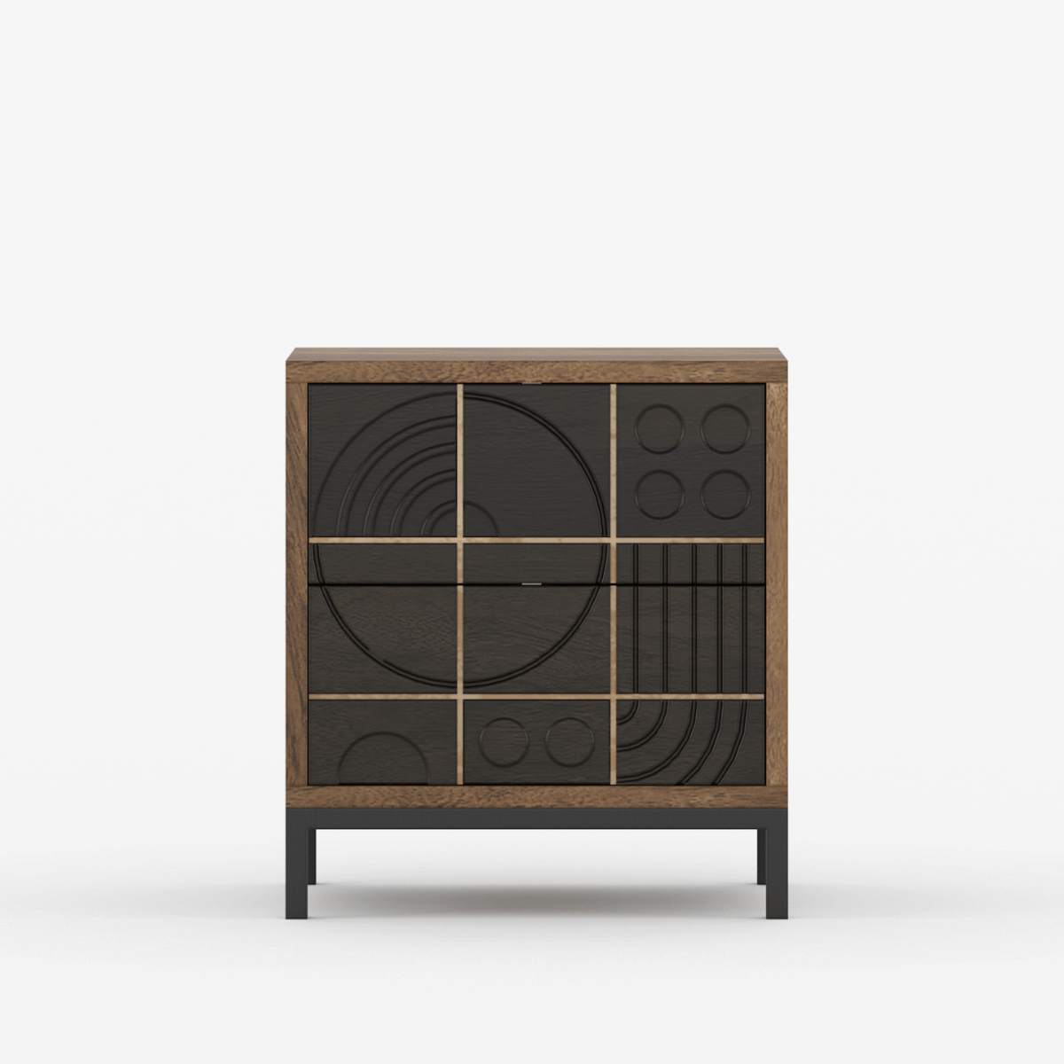 Novaire Solid Wood Geometric Inlay 2 Drawer Bedside Table